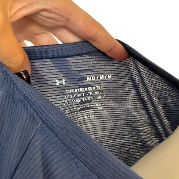 Under Armour Blue Striped Workout Exercise Tee - Picture 5 of 5